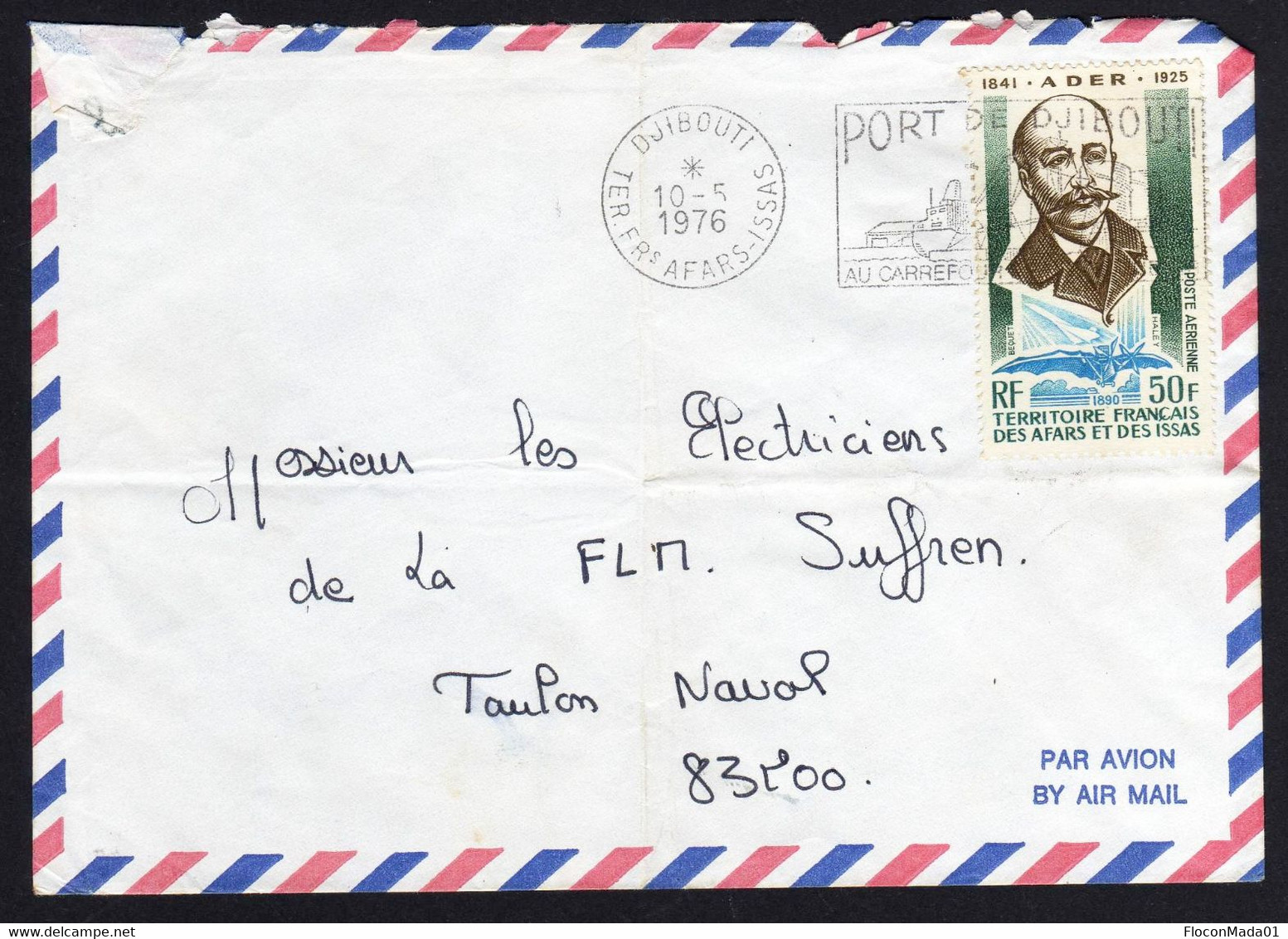 Afars Et Issas Djibouti 1976 Flamme Port De Djibouti 10 05 1976 Sur YT PA 108 Aviation Clément Ader Avion TB TB V. Scan - Brieven En Documenten