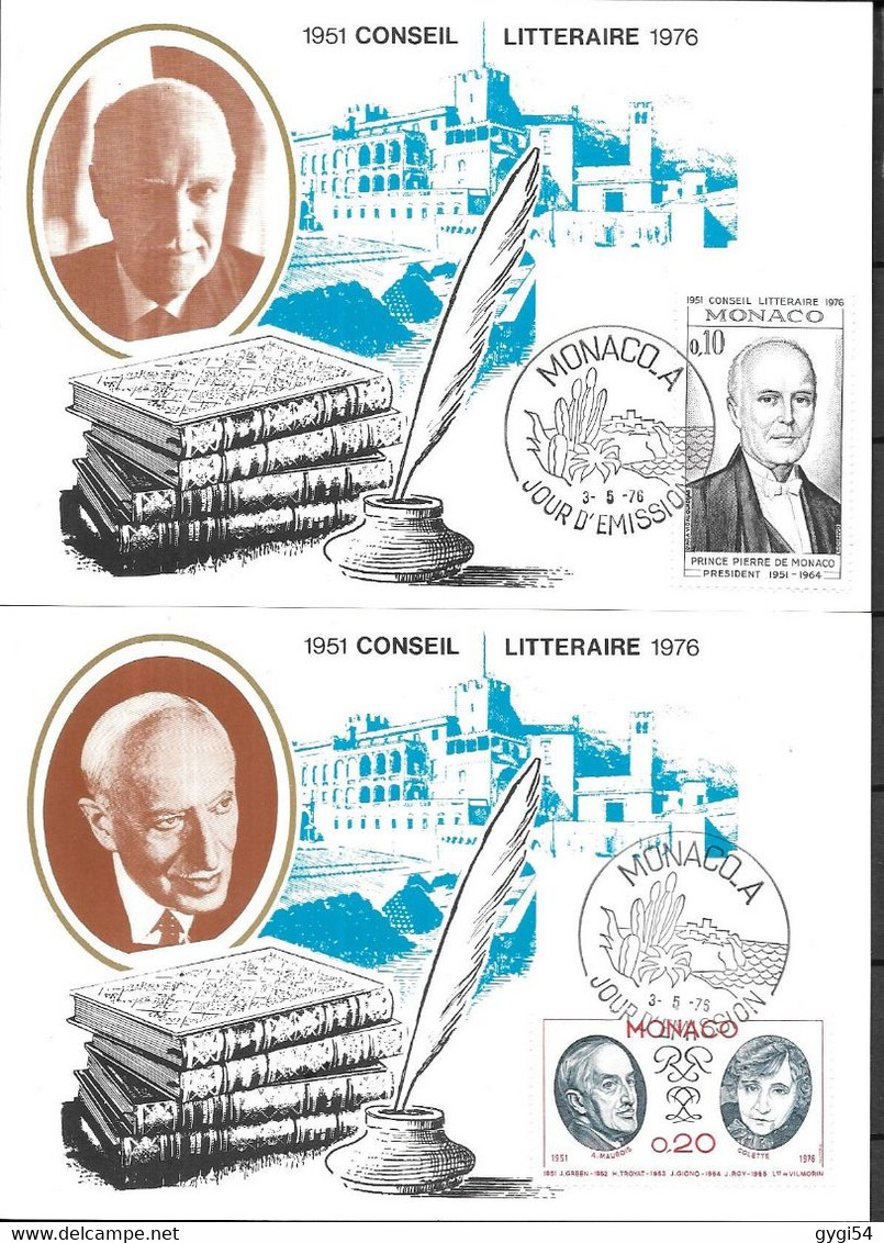 MONACO  Série Complète En Cartes Maximum Du  Conseil Litteraire 1976  Cat Yt N° 1043  à 1050 - Storia Postale