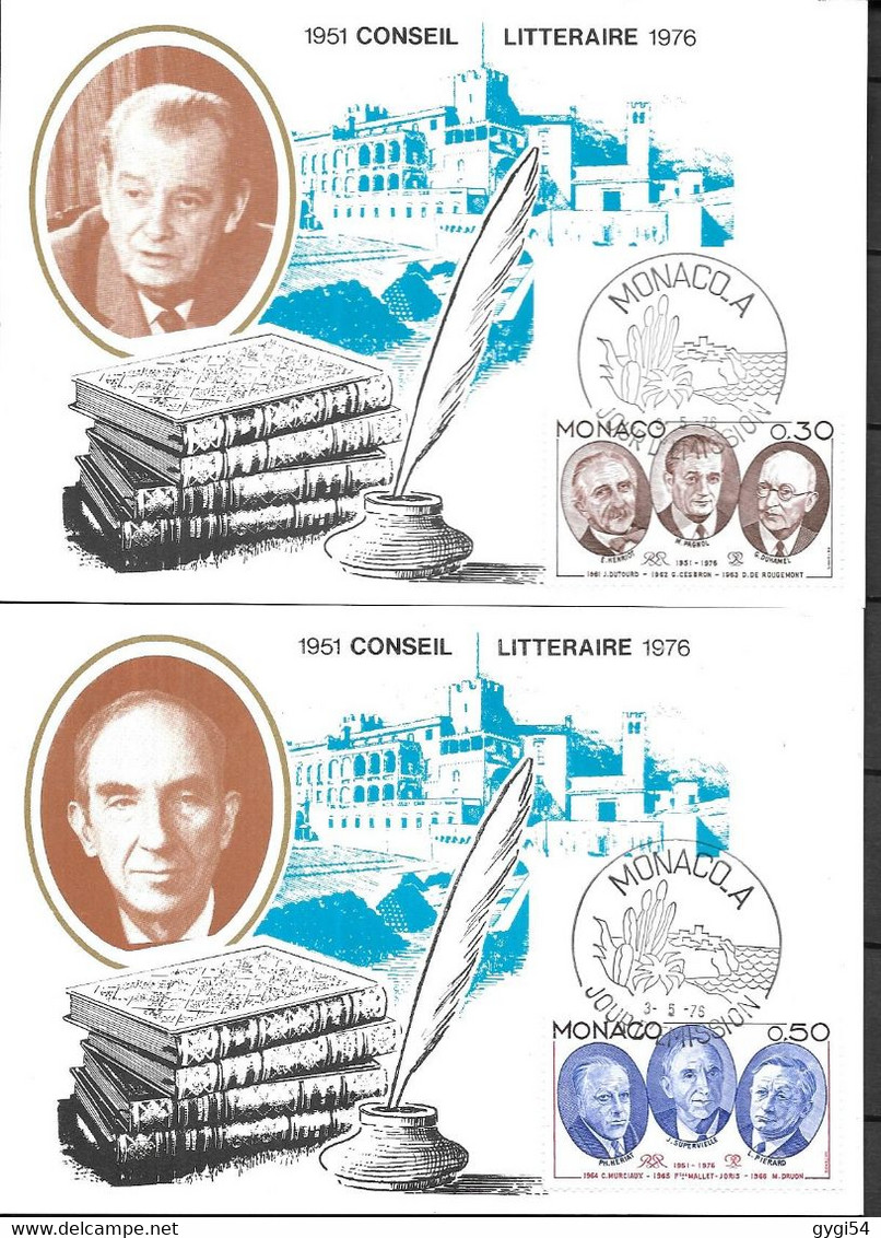 MONACO  Série Complète En Cartes Maximum Du  Conseil Litteraire 1976  Cat Yt N° 1043  à 1050 - Covers & Documents