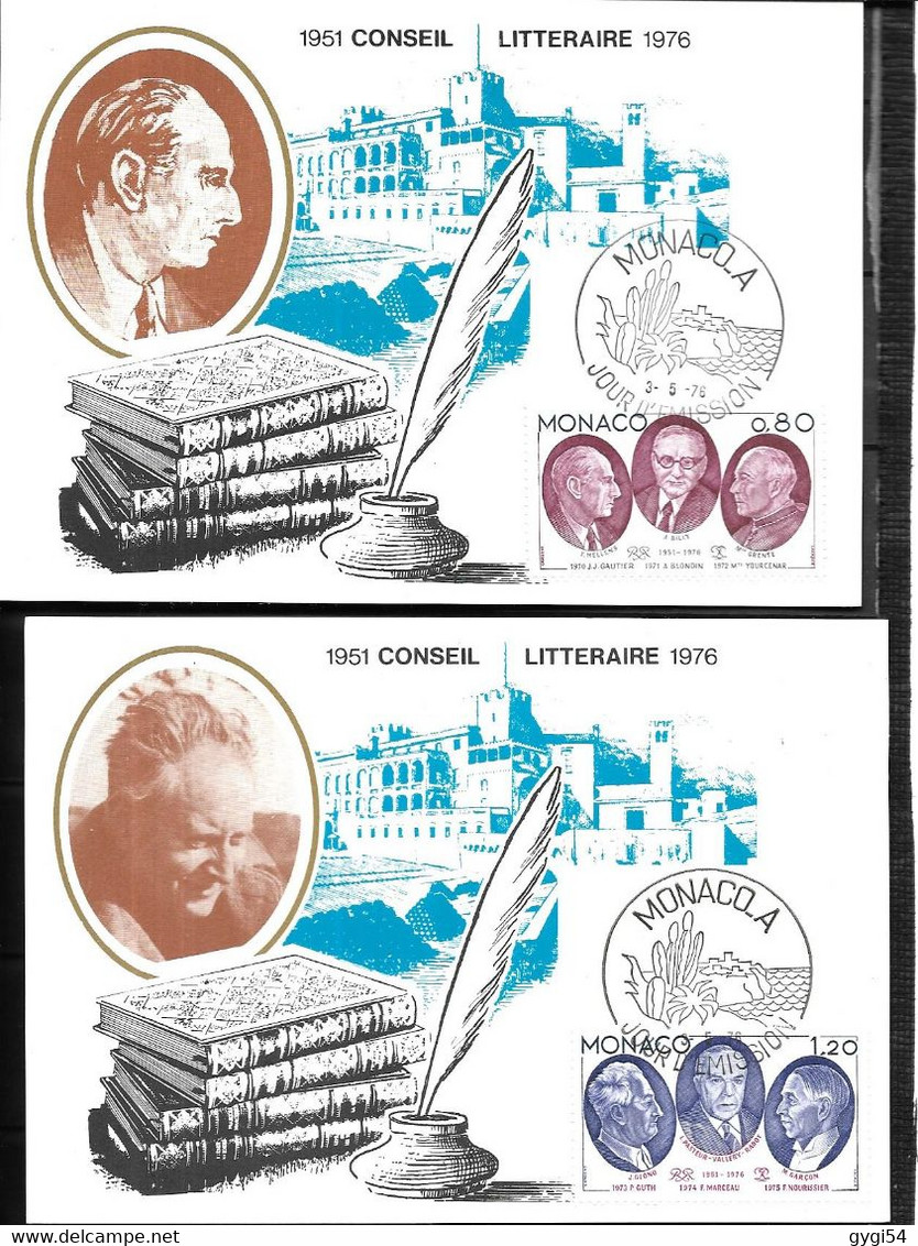 MONACO  Série Complète En Cartes Maximum Du  Conseil Litteraire 1976  Cat Yt N° 1043  à 1050 - Storia Postale