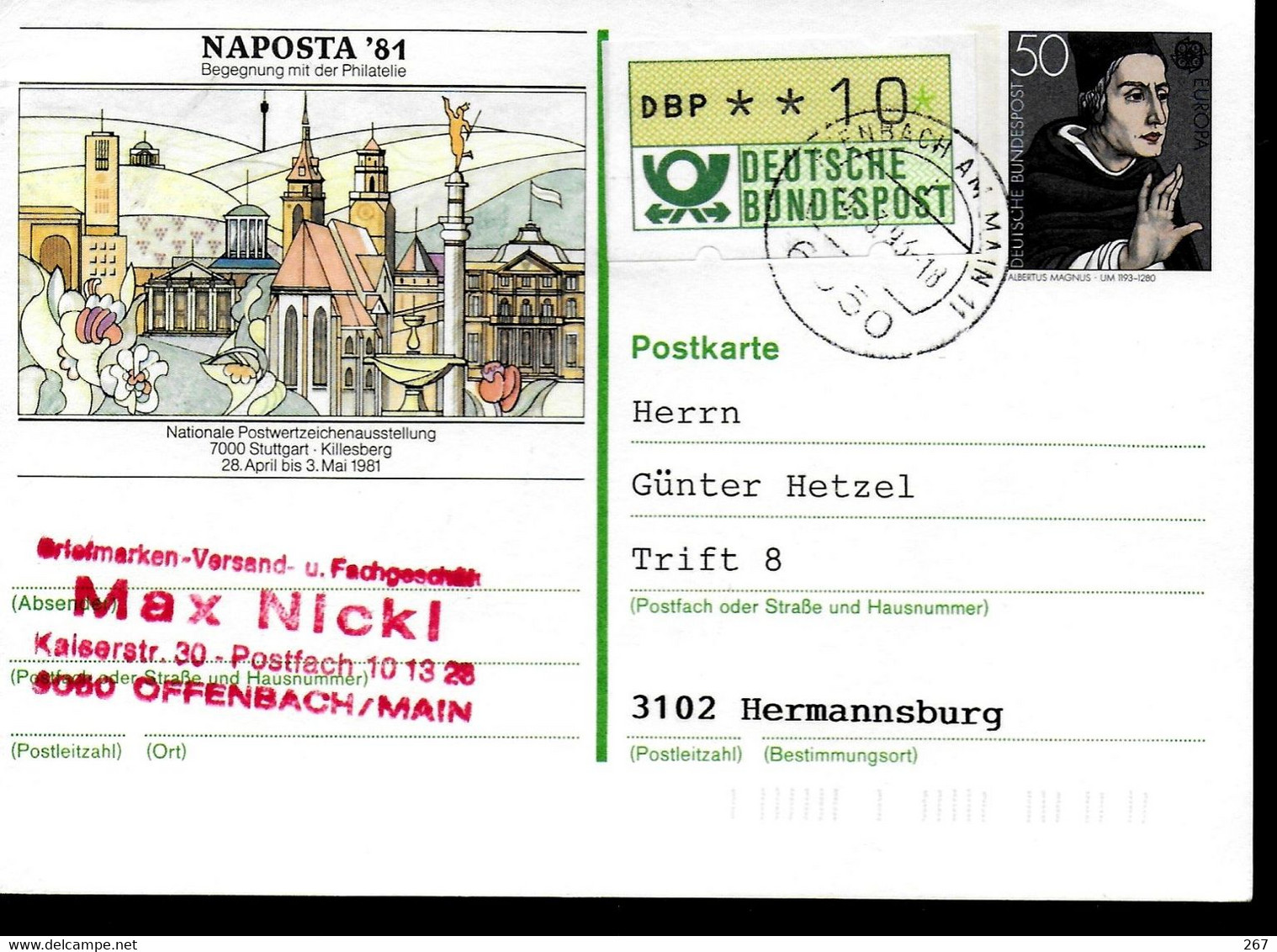 ALLEMAGNE  Carte PAP 1993  Offenbach Albertus Magnus - Théologiens