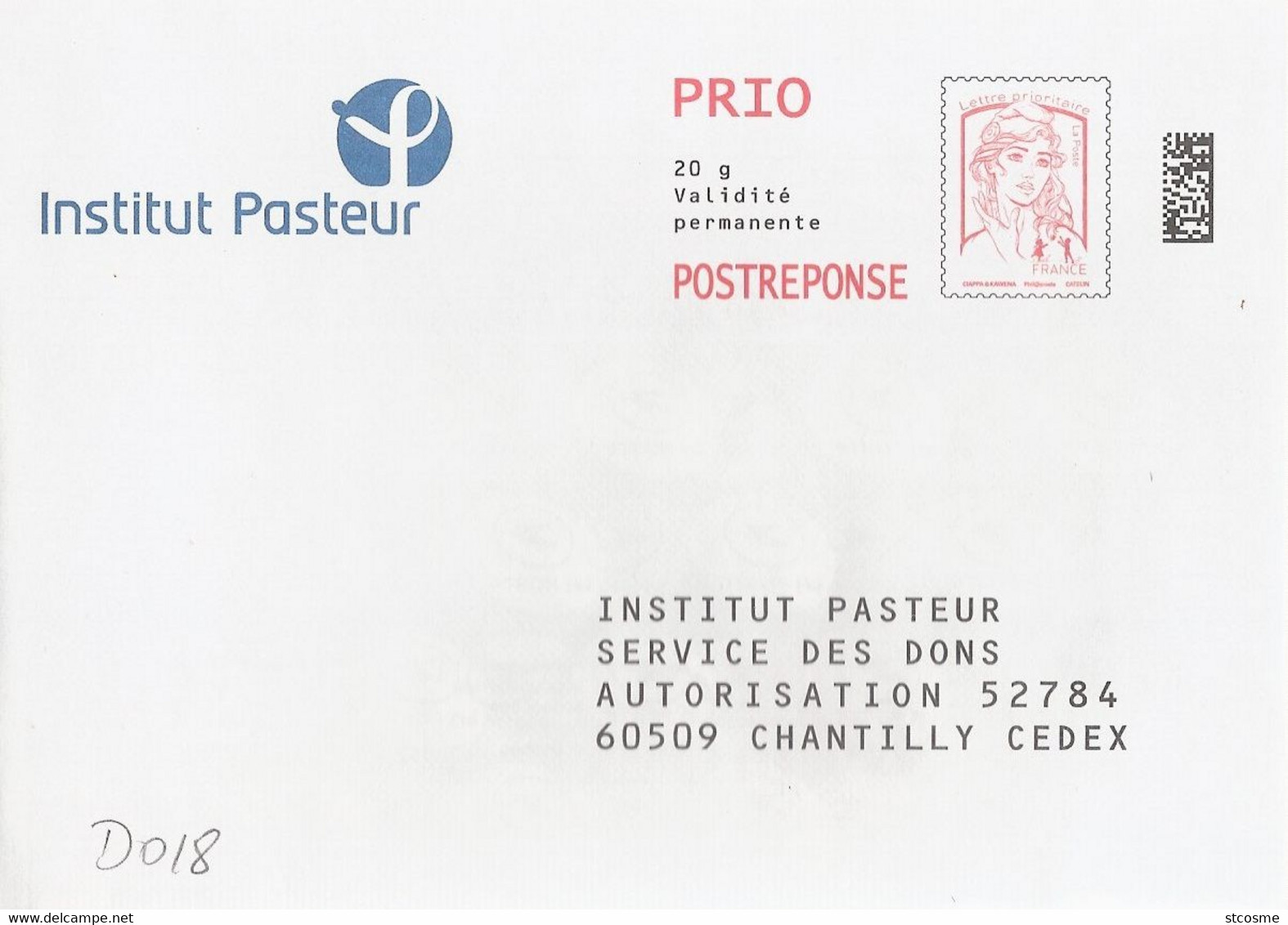 D0018-B Entier / Stationery / PSE / PAP Réponse Ciappa - Institut Pasteur - Agrément 16P357 - PAP : Antwoord /Ciappa-Kavena