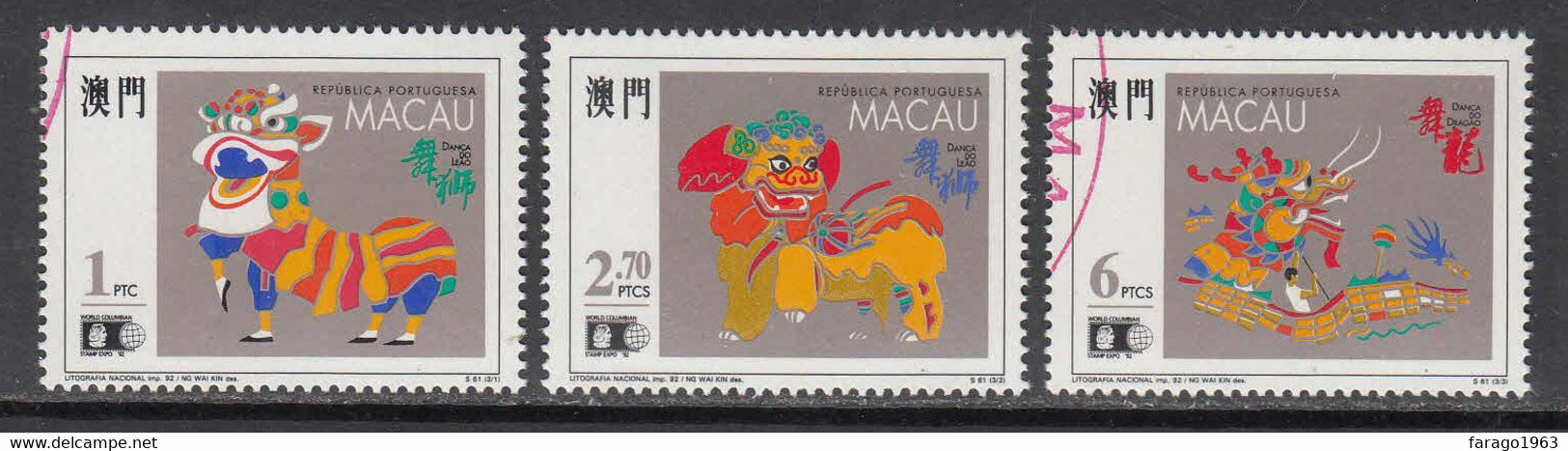 1992 Macau Lion Dance Culture SILVER Complete Set Of 3 USED - Usados