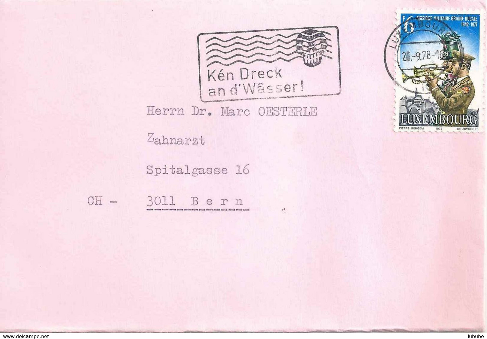 Brief  Luxembourg - Bern  (Flagge: Ken Dreck An D'Wasser)         1978 - Covers & Documents