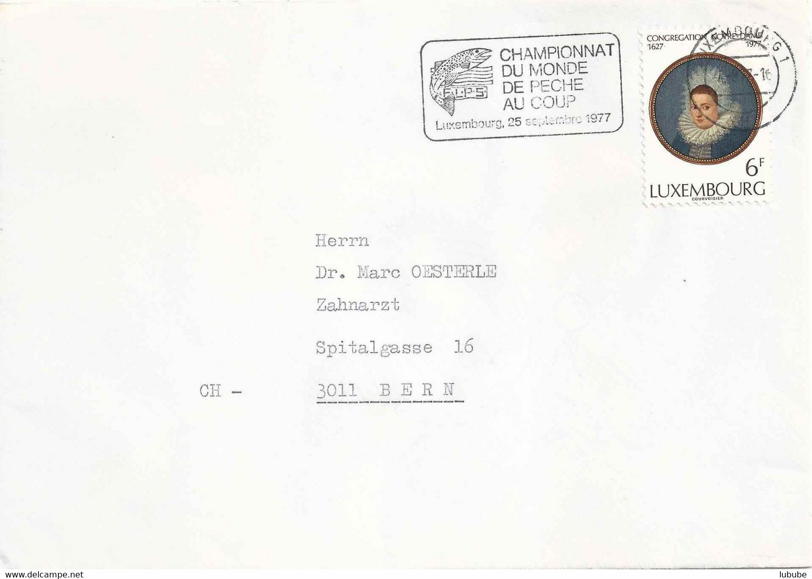 Brief  Luxembourg - Bern  (Flagge: Championnat Du Monde De Peche Au Coup)         1977 - Lettres & Documents