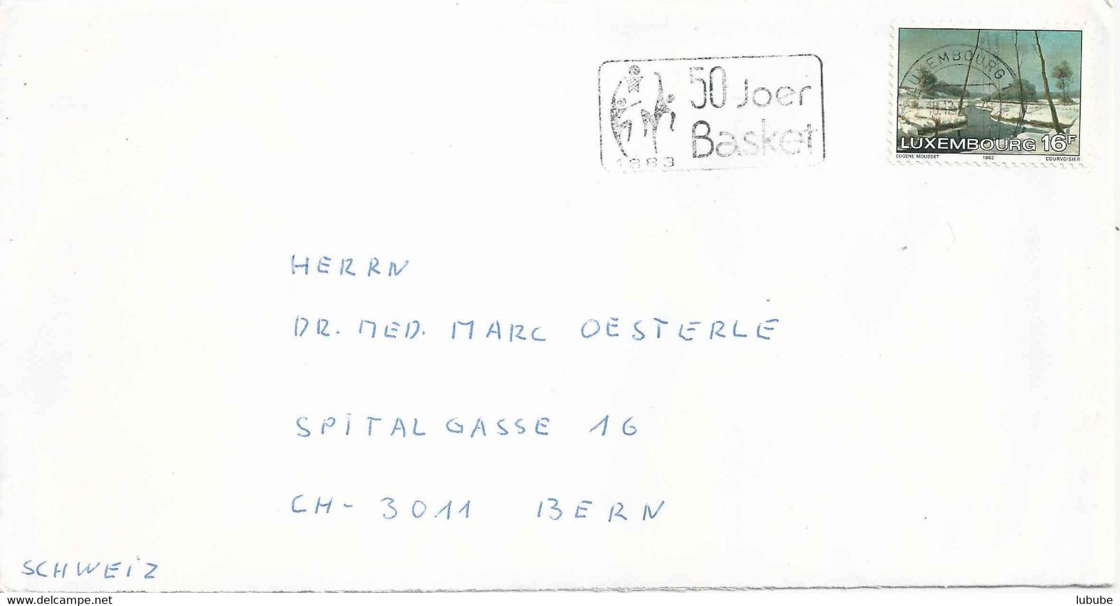 Brief  Luxembourg - Bern  (Flagge: 50 Joer Basket)         1983 - Briefe U. Dokumente
