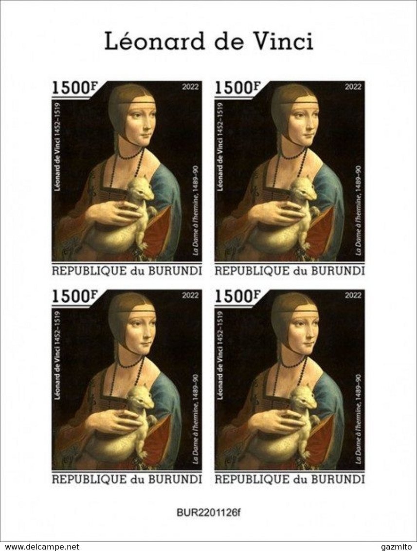 Burundi 2022, Art, Leonardo II, 4val In BF IMPERFORATED - Unused Stamps