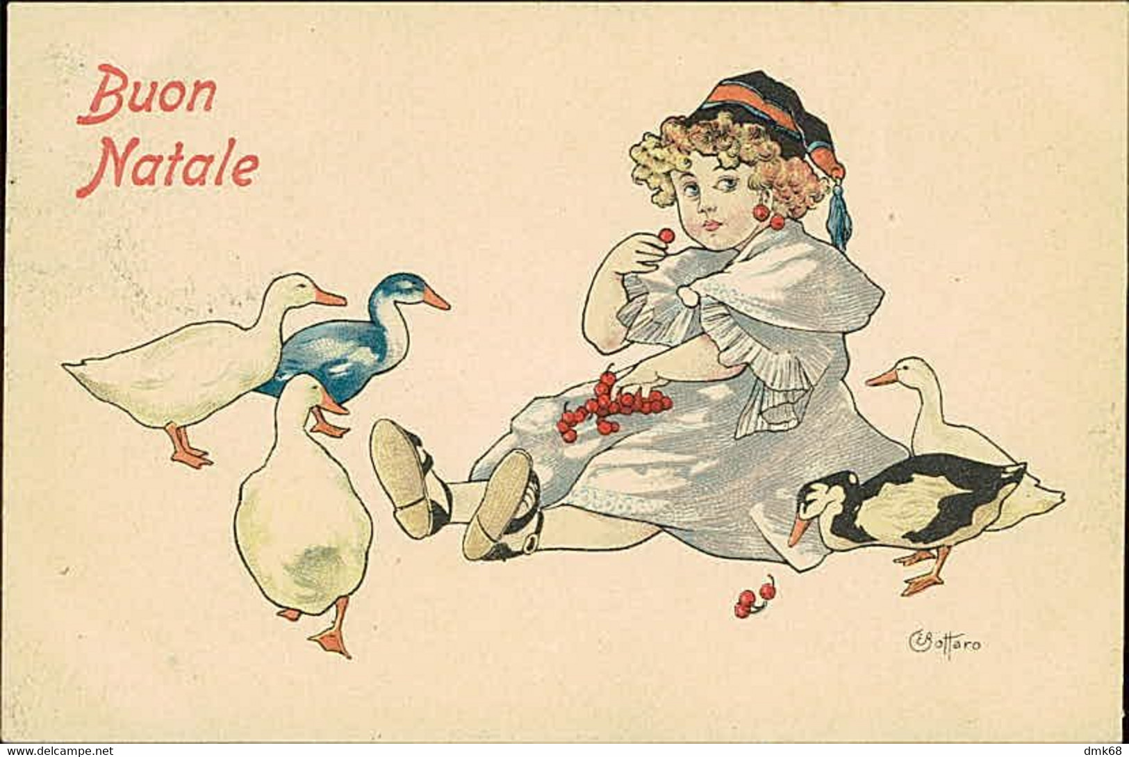 BOTTARO SIGNED 1910s POSTCARD - GIRL & DUCKS - N.3046/4 (3467) - Bottaro