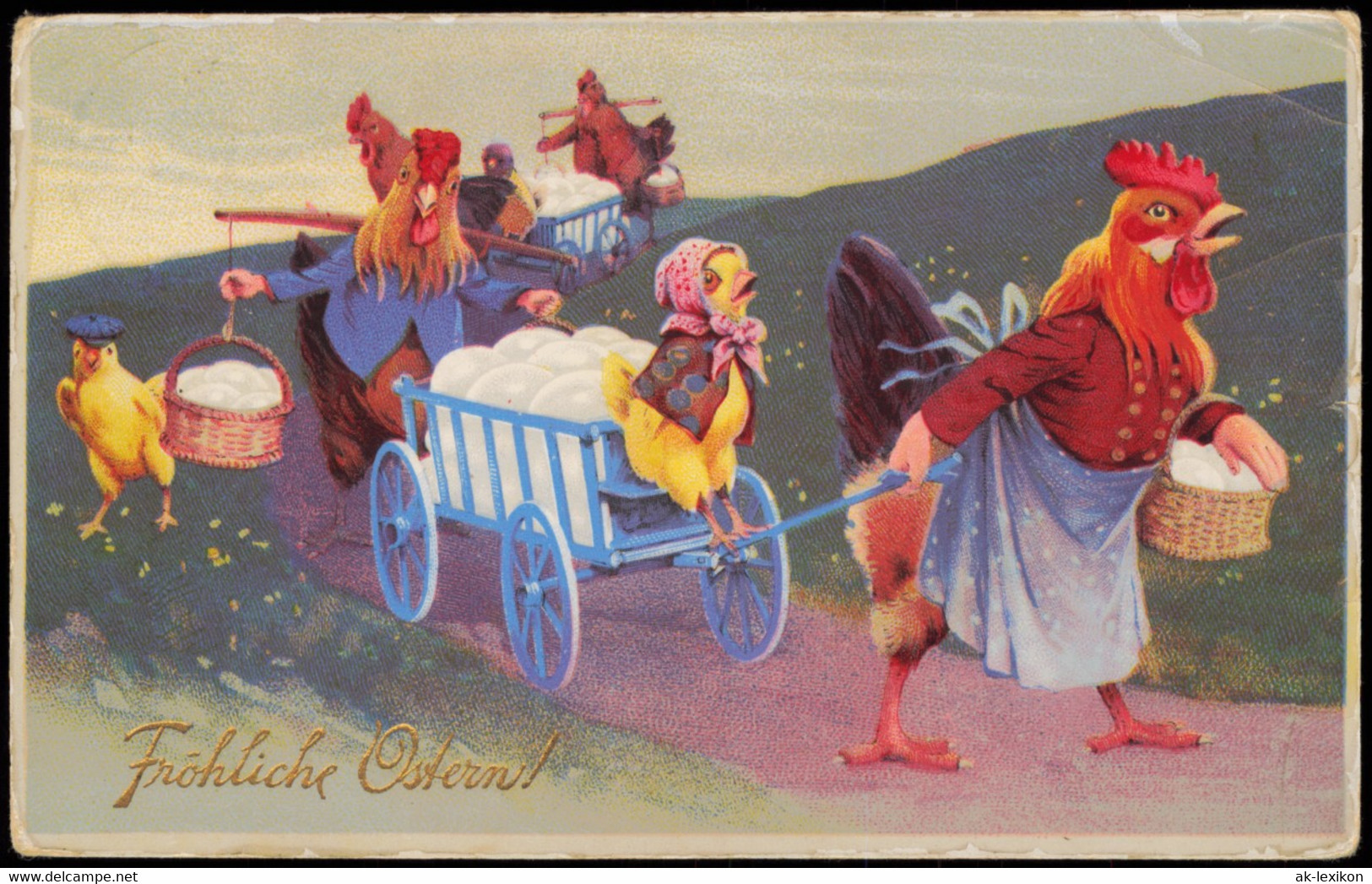 Ansichtskarte  Glückwunsch Ostern / Easter Umzug Hähne Und Küken 1926 - Easter