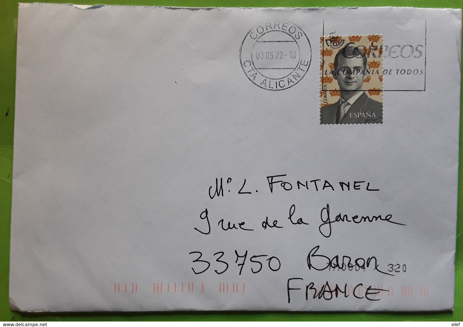 Carta ALICANTE Espana Sello Tarifa C Felipe VI , 2022 > Francia , TB - Storia Postale