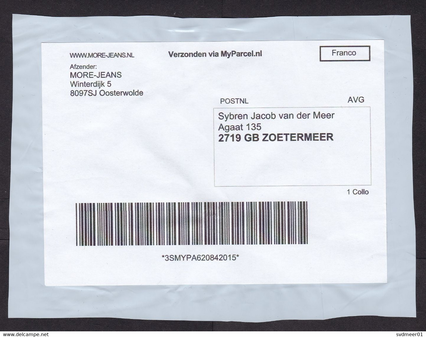Netherlands: Parcel Fragment (cut-out), 2022, Self-printed Postage Paid Label PostNL Via MyParcel.nl (minor Creases) - Briefe U. Dokumente