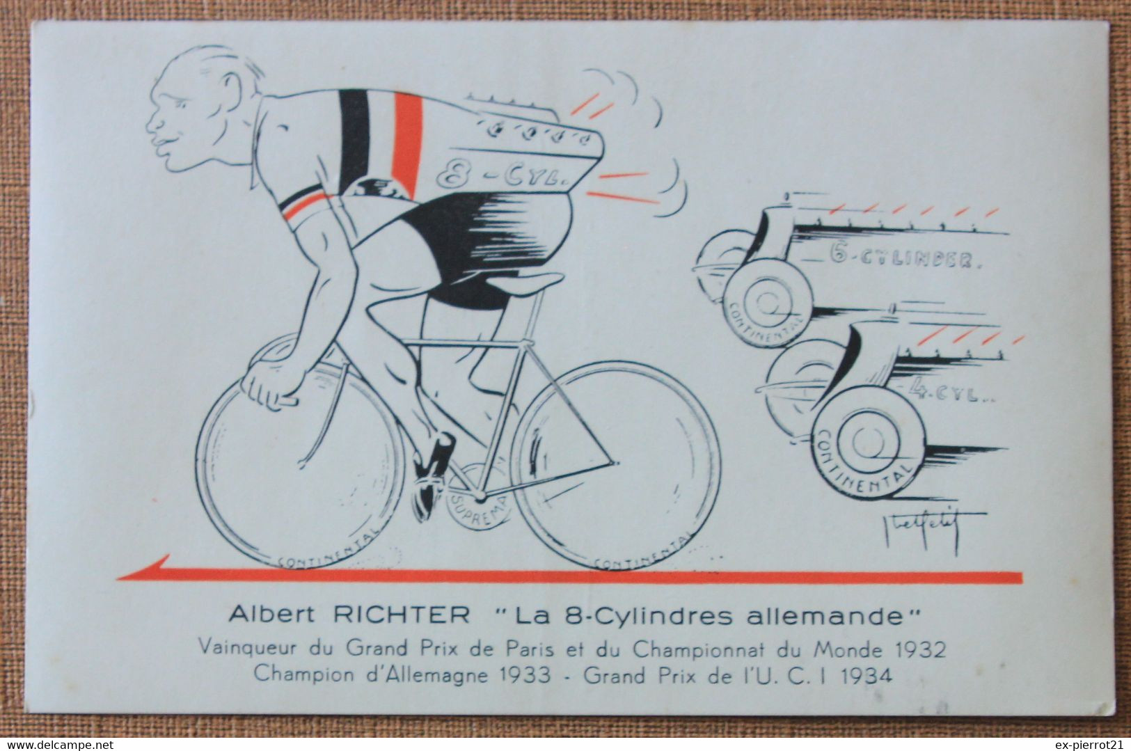 Cyclisme :   Albert Richter , Allemagne, , Dessin Abel Petit - Cycling