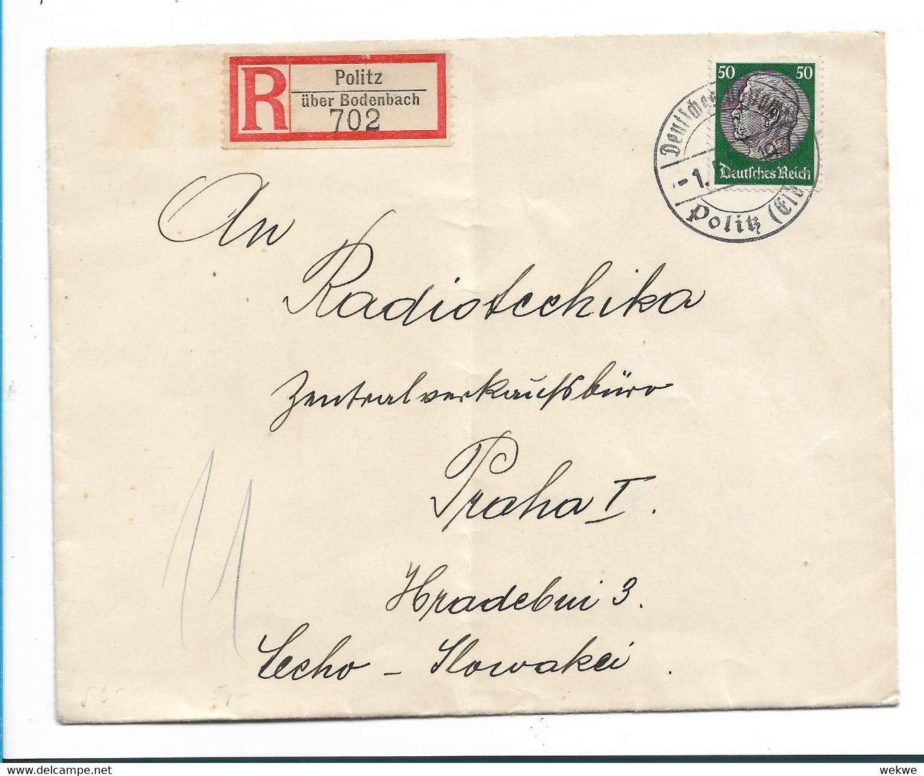 DTB II B/M 097  / Dt. BESETZUNGEN - Dt. Postamt Politz über Bodenbach  1939 Nach Prag - Autres & Non Classés