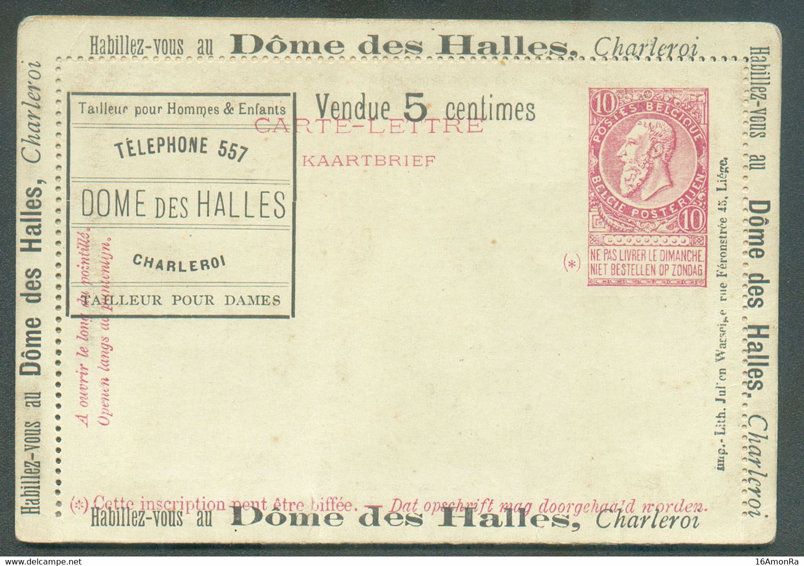 CLA N°67 - E.P. 10 Centimes Fine Barbe Rouge S/verdâtre (type C-L. N°10) Avec Repiquage Publicités Multiples DOME Des HA - Letter-Cards