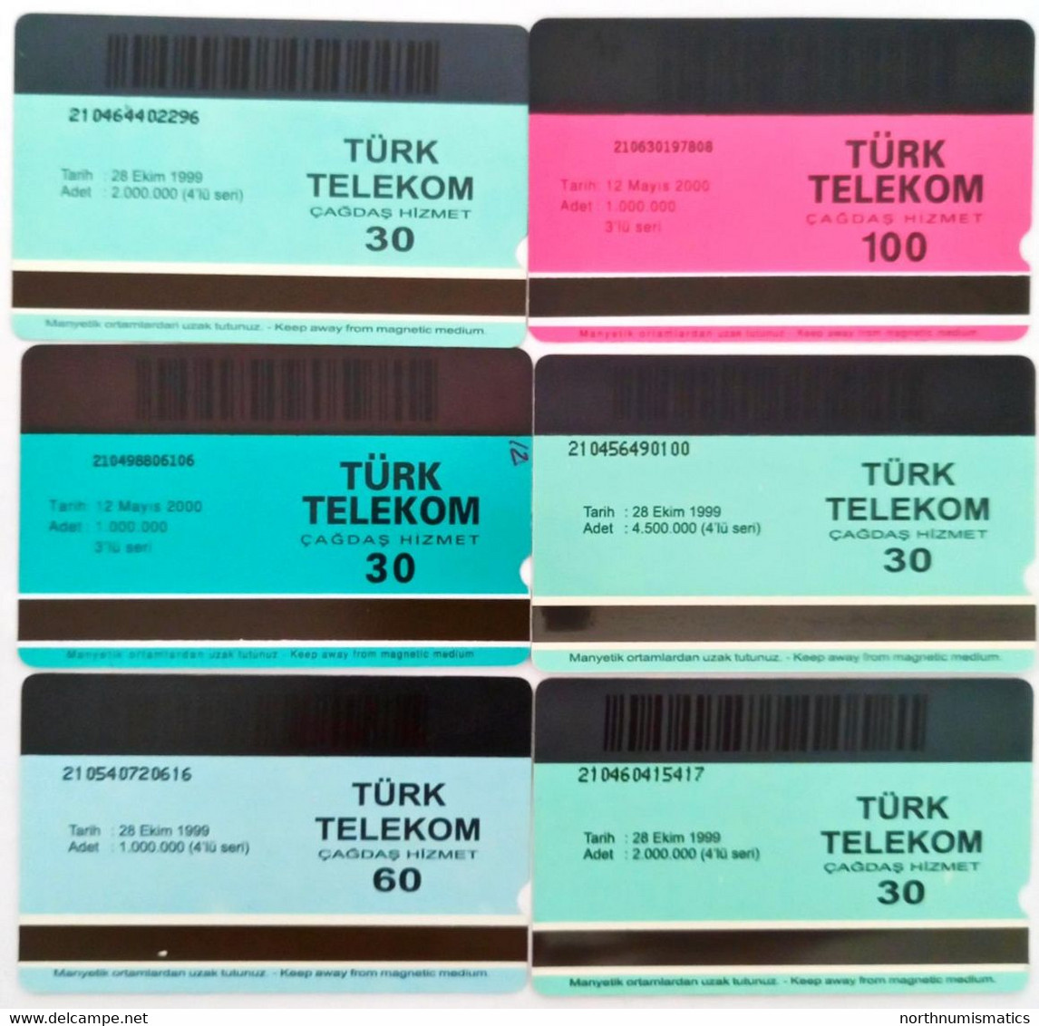 Turkıye Phonecards Turk Telekom 6 Pcs Different  Endangered Animals 30-60-100 Units Used Magnetic Card - Collections