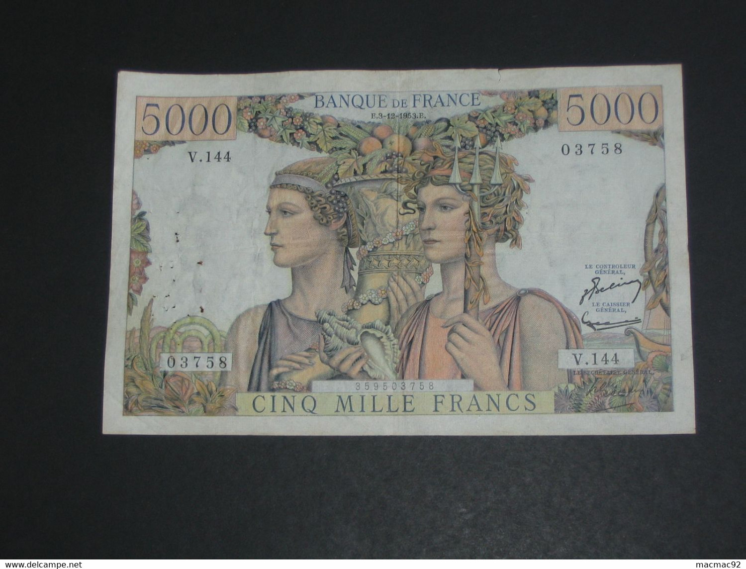 5000 Francs TERRE Et MER 1953     **** EN ACHAT IMMEDIAT ****  Billet Recherché ! - 5 000 F 1949-1957 ''Terre Et Mer''