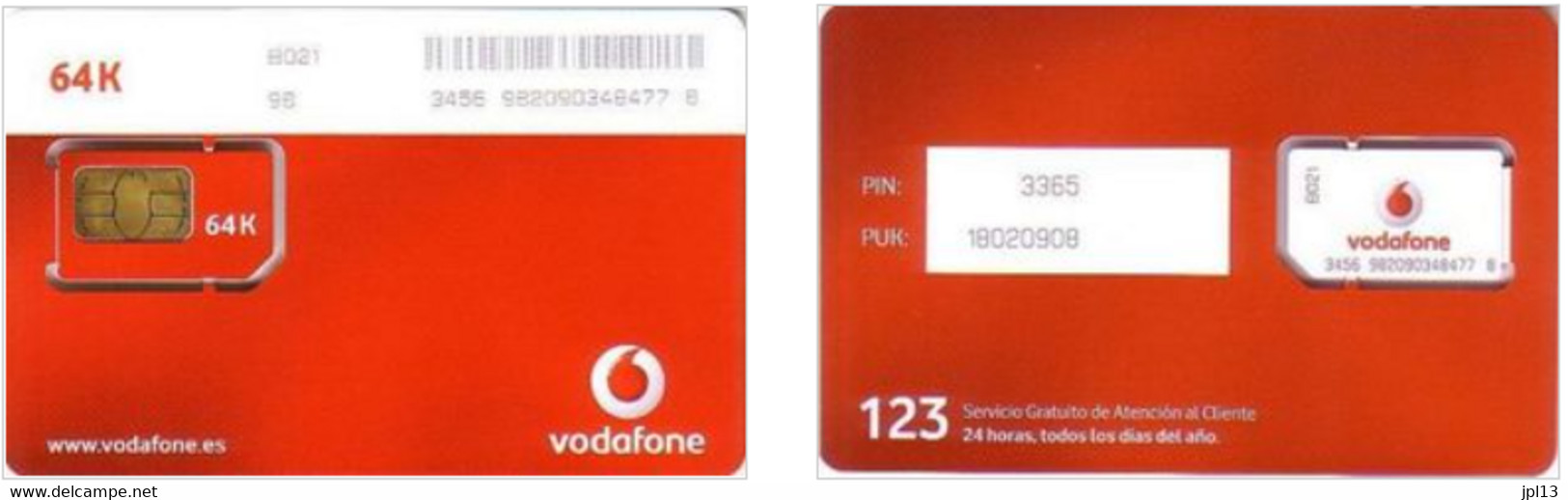 Carte SIM - Espagne - Vodafone - Vodafone Red Card 64K, Série B021 5520 - Vodafone
