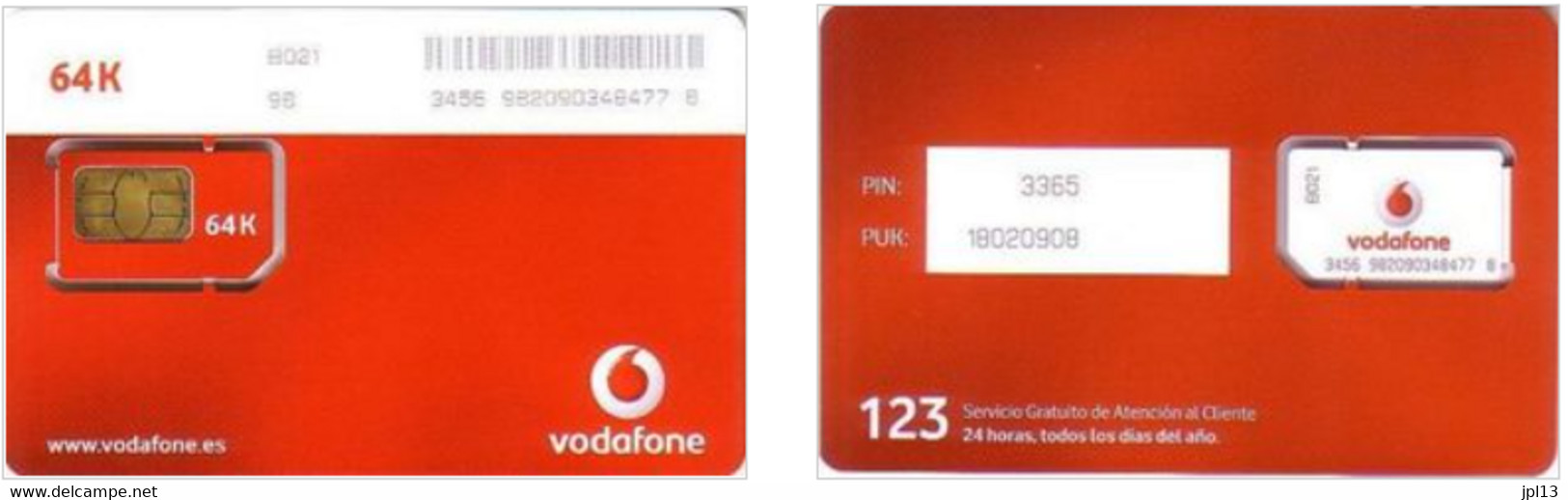 Carte SIM - Espagne - Vodafone - Vodafone Red Card 64K, Série B021 8120 - Vodafone