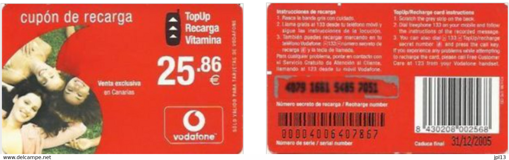 Recharge GSM - Espagne - Vodafone - TopUp Recarga Vitamina, Exp. 31/12/2005 - Vodafone