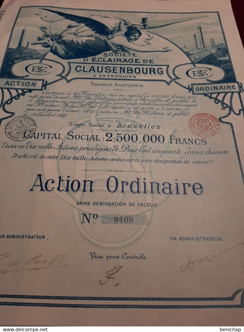 Société D'éclairage De Clausenbourg & Extensions S.A. - Action Ordinaire - Bruxelles 31 Juillet 1897. - Electricity & Gas