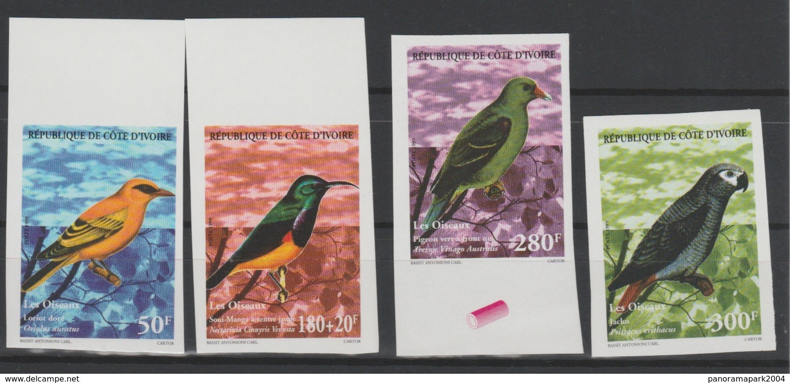 Côte D'Ivoire Ivory Coast 1999 IMPERF NON DENTELES Oiseaux Birds Vögel Pigeon Parrot Perroquet Fauna Faune MNH** - Papegaaien, Parkieten