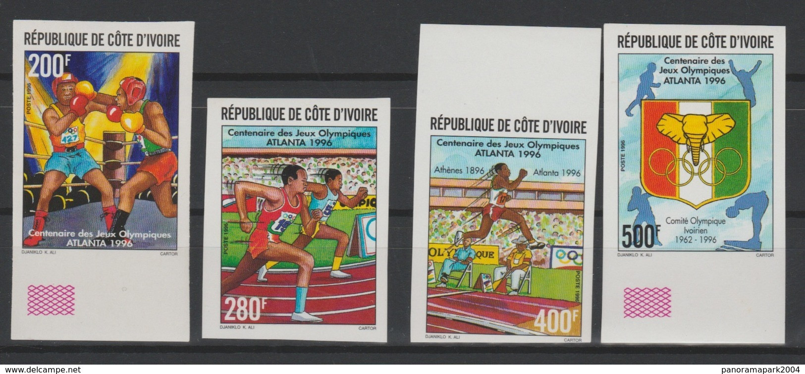 Côte D'Ivoire Ivory Coast 1996 IMPERF NON DENTELES Olympic Games Jeux Olympiques Atlanta Boxe Olympia Running - Zomer 1996: Atlanta