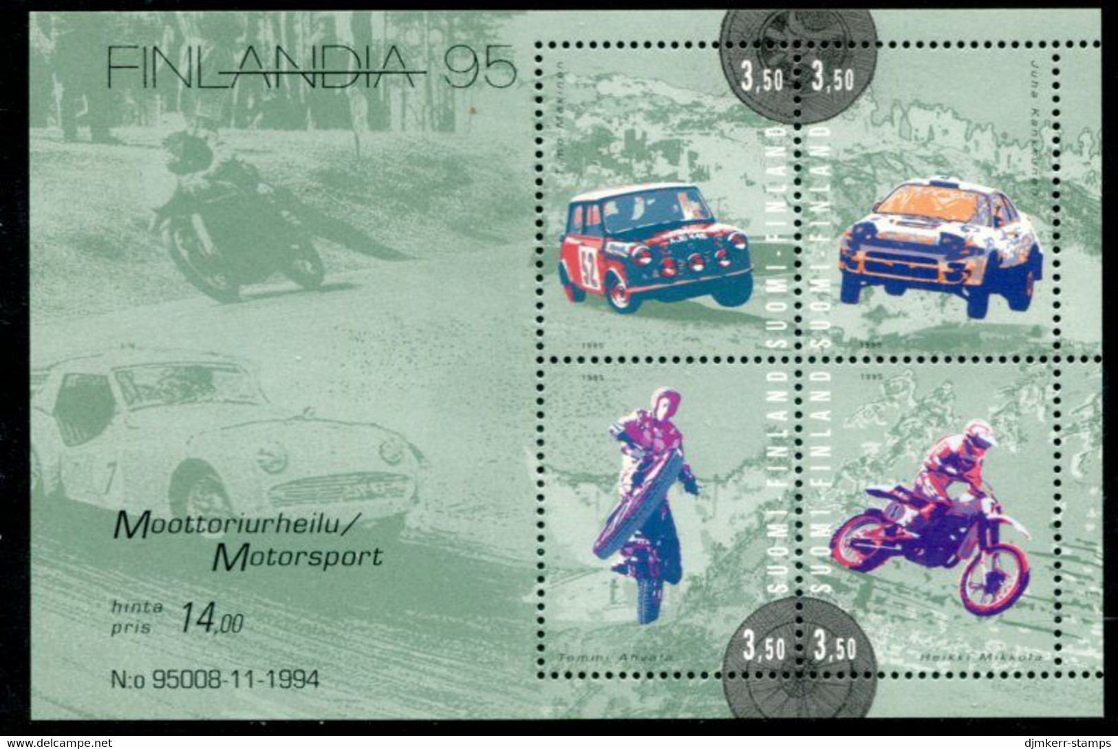 FINLAND 1995 FINLANDIA '95: Motor Sport  Block MNH / **.  Michel Block 16 - Unused Stamps