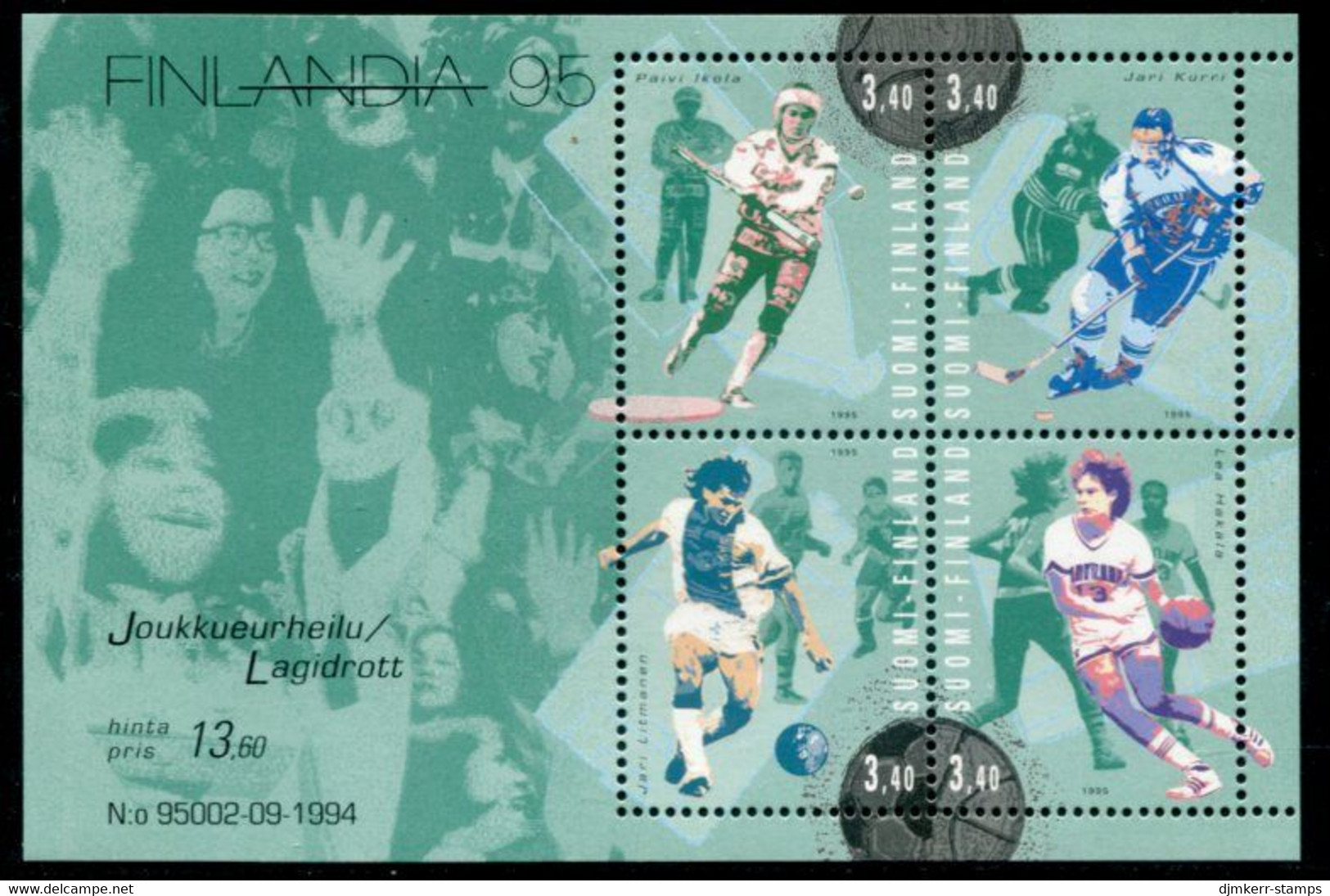 FINLAND 1995 FINLANDIA '95: Elite Team Sportsmen Block MNH / **.  Michel Block 15 - Unused Stamps