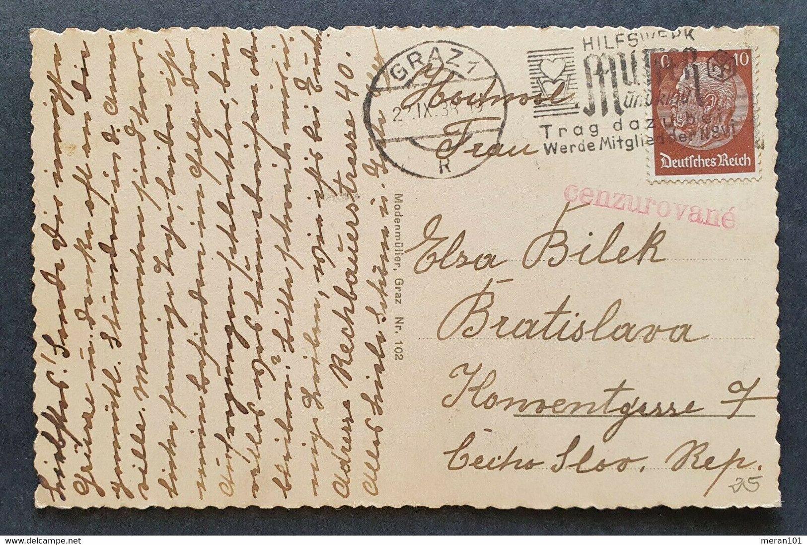 Österreich 1938, Zensur Postkarte GRAZ Gelaufen Bratislava - Briefe U. Dokumente