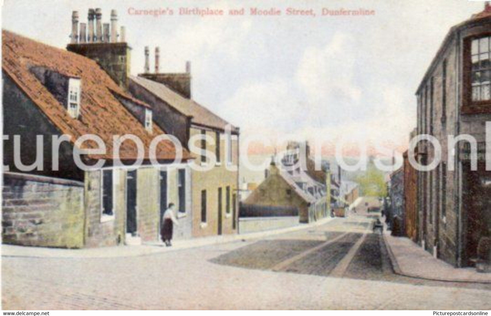 DUNFERMLINE CARNEGIES BIRTHPLACE AND MOODIE STREET OLD COLOUR POSTCARD SCOTLAND - Fife