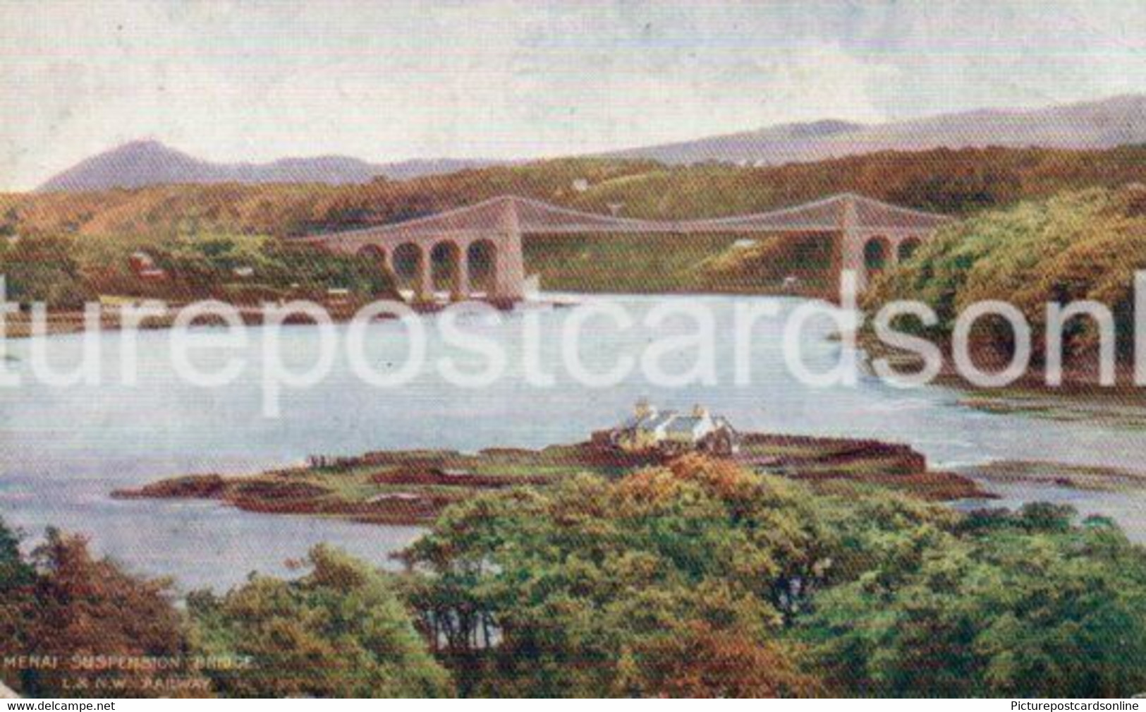 MENAI SUSPENSION BRIDGE L&NWR RAILWAY OFFICIAL OLD COLOUR POSTCARD McCORQUODALE ANGLESEY WALES - Anglesey