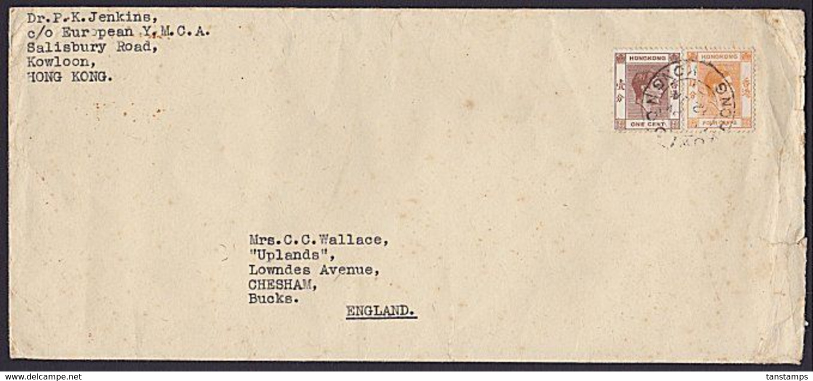 HONG KONG - ENGLAND AIRMAIL COVER KGVI 5c RATE - Briefe U. Dokumente