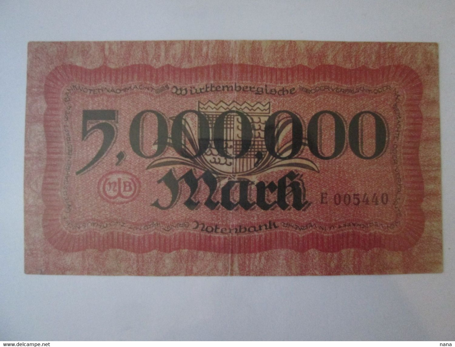 Germany 5000000 Mark 1923 Wurttemberg Notenbank,see Pictures - 5 Miljoen Mark