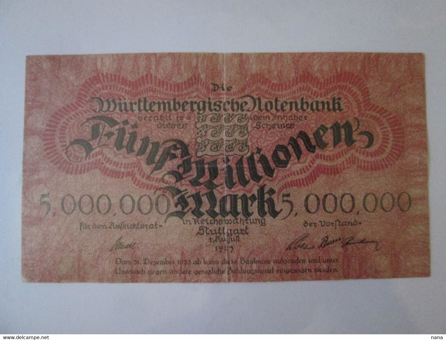 Germany 5000000 Mark 1923 Wurttemberg Notenbank,see Pictures - 5 Millionen Mark