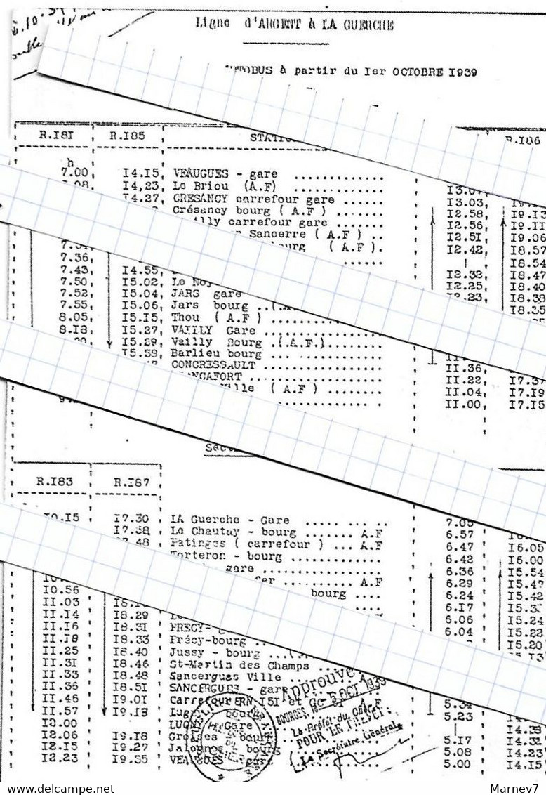 18 Cher - Horaires Autobus Octobre 1939 - VEAUGUES SENS BEAUJEU ARGENT - La GUERCHE - Europa