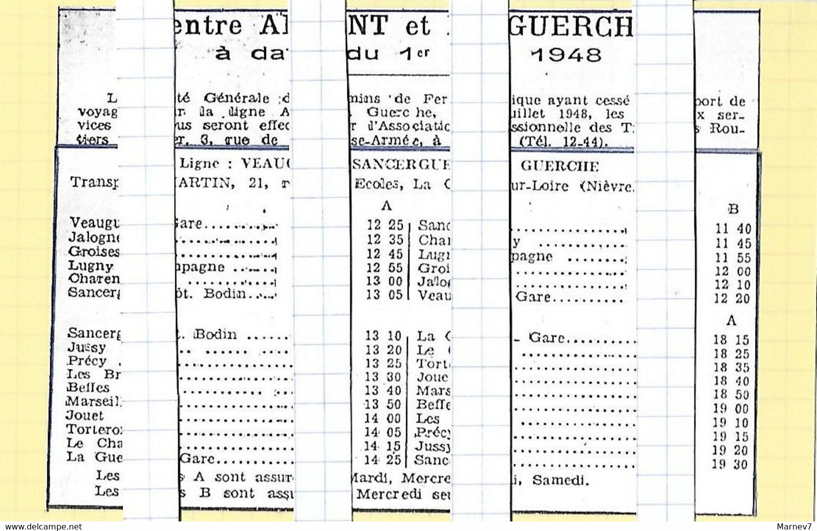 18 Cher - Horaires Transports Routiers  - ARGENT La GUERCHE VEAUGUES - Autobus 1 Er Août 1948 - Europa