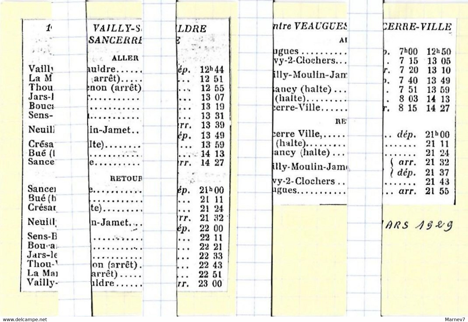 18 Cher - Horaires Trains Chemin Fer économiques - Vailly Sur Sauldre - Sancerre Ville - 24 Mars 1929 - Europa