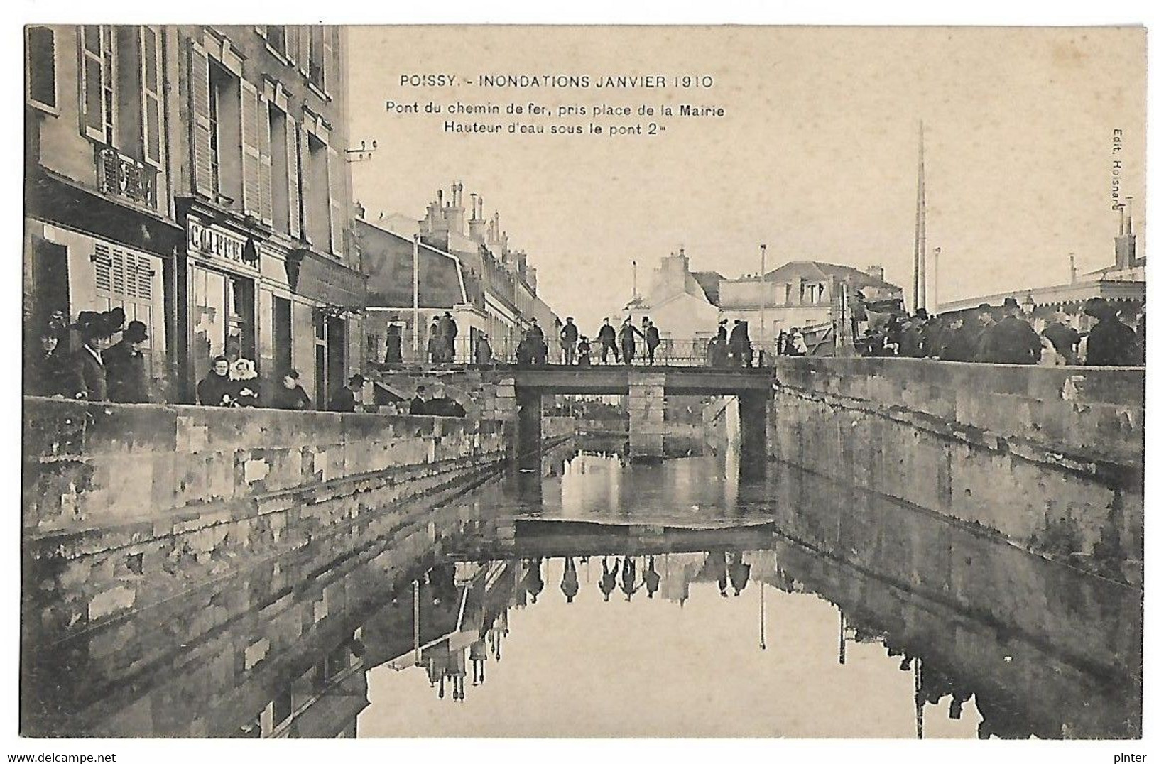 POISSY - Inondations Janvier 1910 - Pont Du Chemin De Fer, Pris Place De La Mairie - Poissy