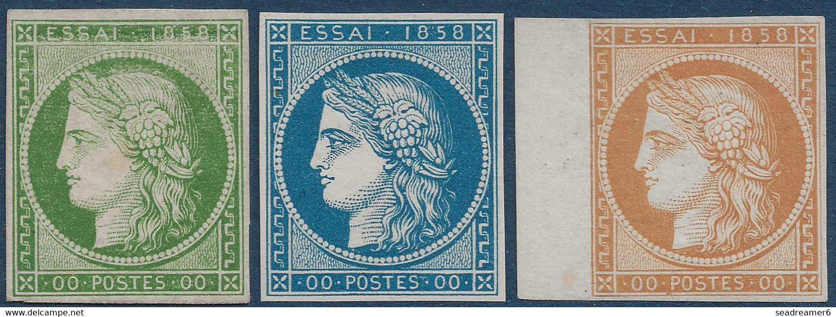 FRANCE Céres 1858 3 Essais En Bleu; Vert & Bistre Orangé Pour Nouvelles Fabrications Au Balancier Monetaire RR & TTB - Sonstige & Ohne Zuordnung