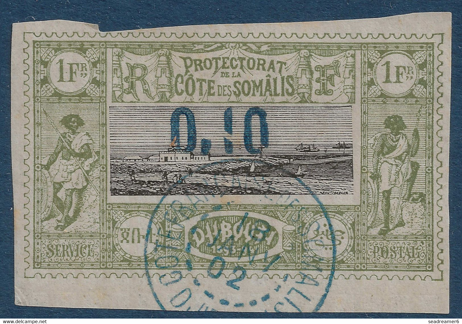 FRANCE Colonies Cote Des Somalis N°24 Oblitéré 0.10c Sur 1FR Olive TTB Signé Scheller - Used Stamps