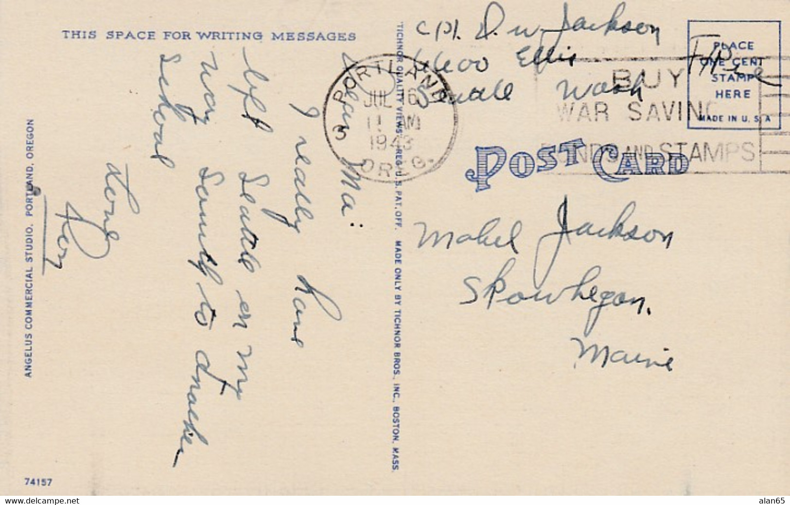 Portland Oregon, Portland Columbia Airport, Soldier's Mail Free-franking WWII C1940s Vintage Linen Postcard - Portland