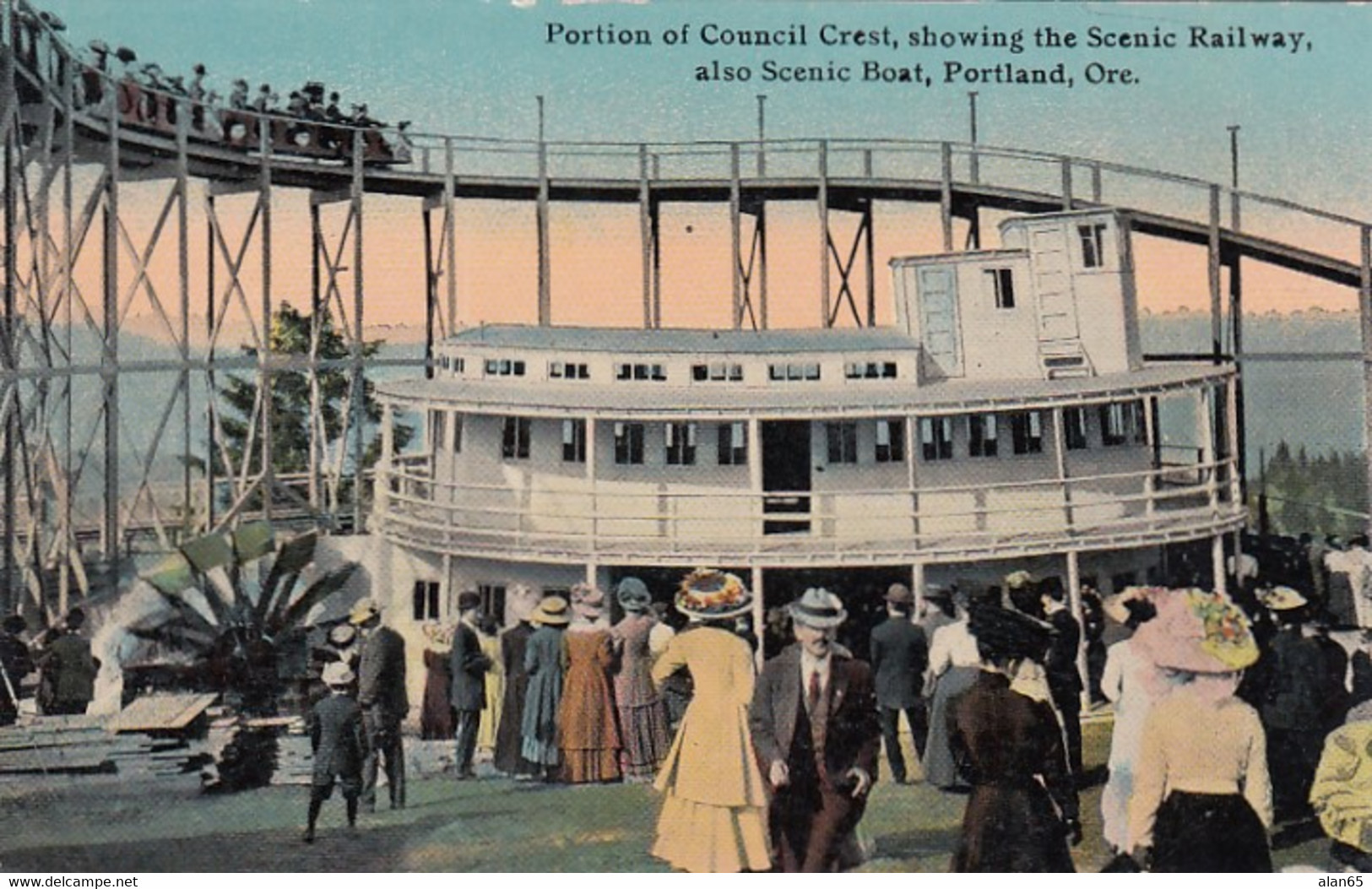 Portland Oregon, Council Crest Scenic Railroad And Boat Attractions, Amusement Park, C1900s Vintage Postcard - Portland