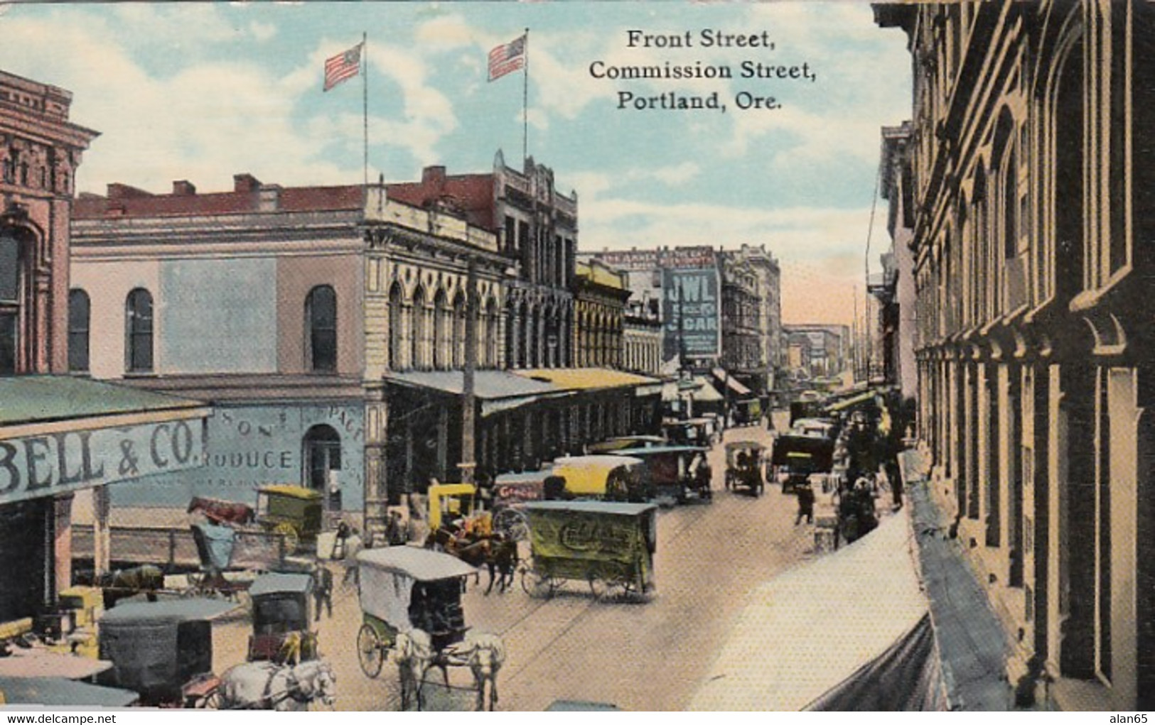 Portland Oregon, Front Street, Commercial Street, Delivery Wagons, C1900s/10s Vintage Postcard - Portland