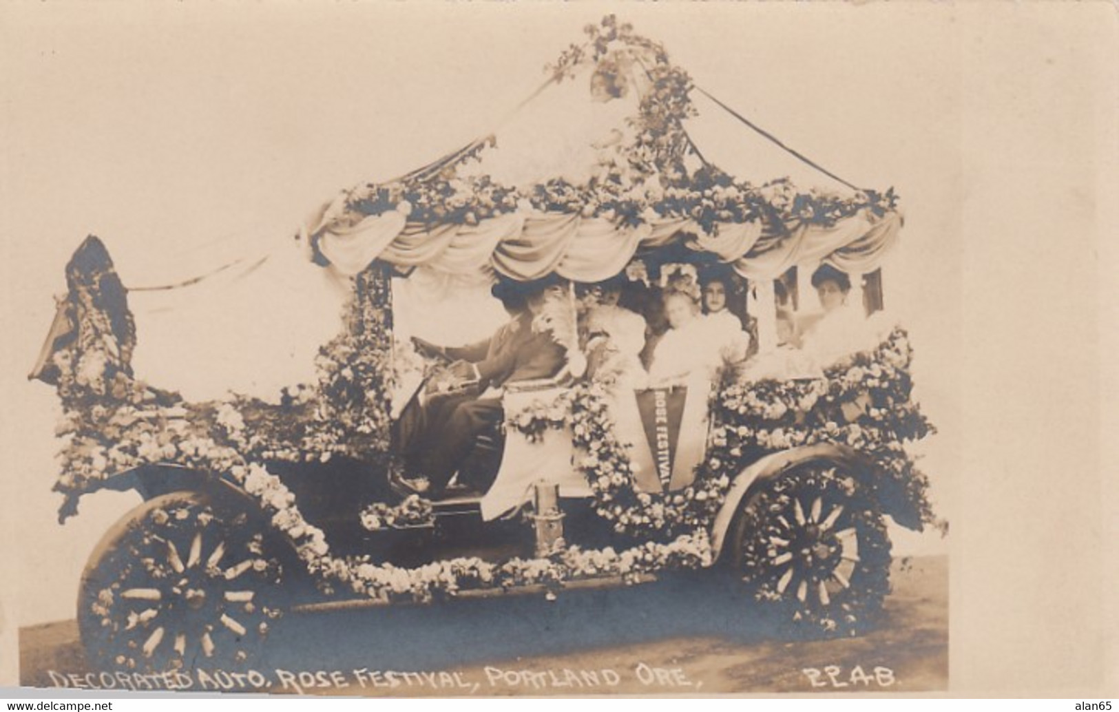 Portland Oregon, Rose Festival Parade Float Decorated Auto, C1900s Vintage Postcard - Portland