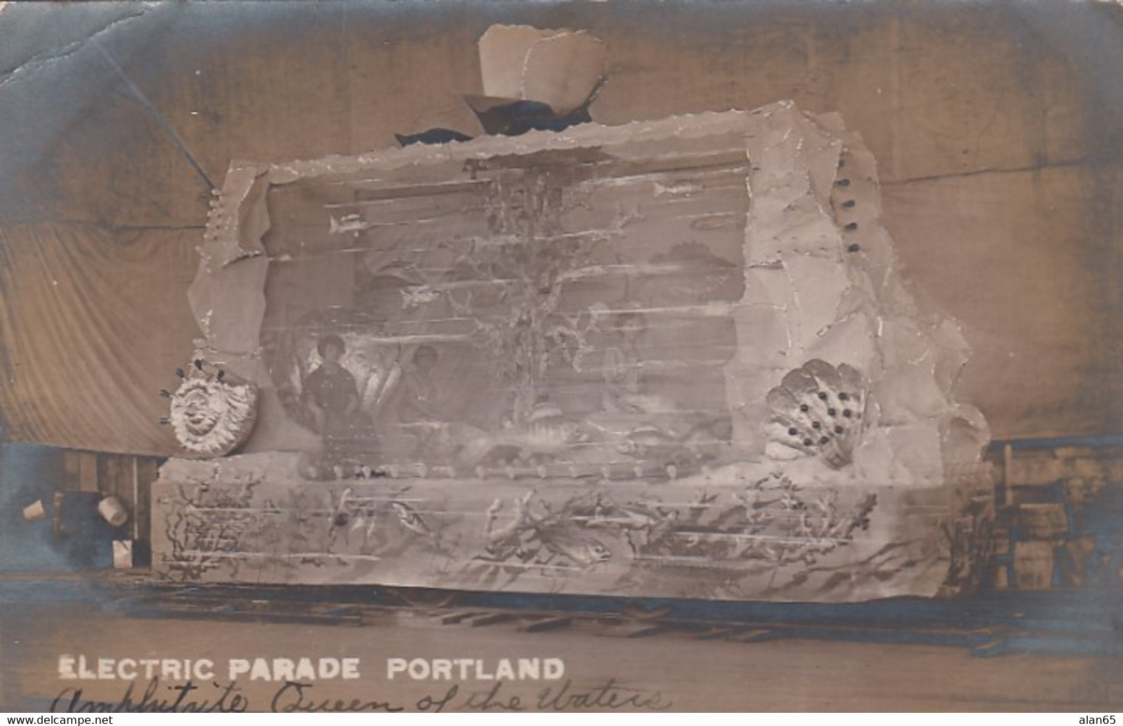 Portland Oregon, Rose Festival Parade Float Electric Parade Queen Of The Water, C1910 Vintage Postcard - Portland