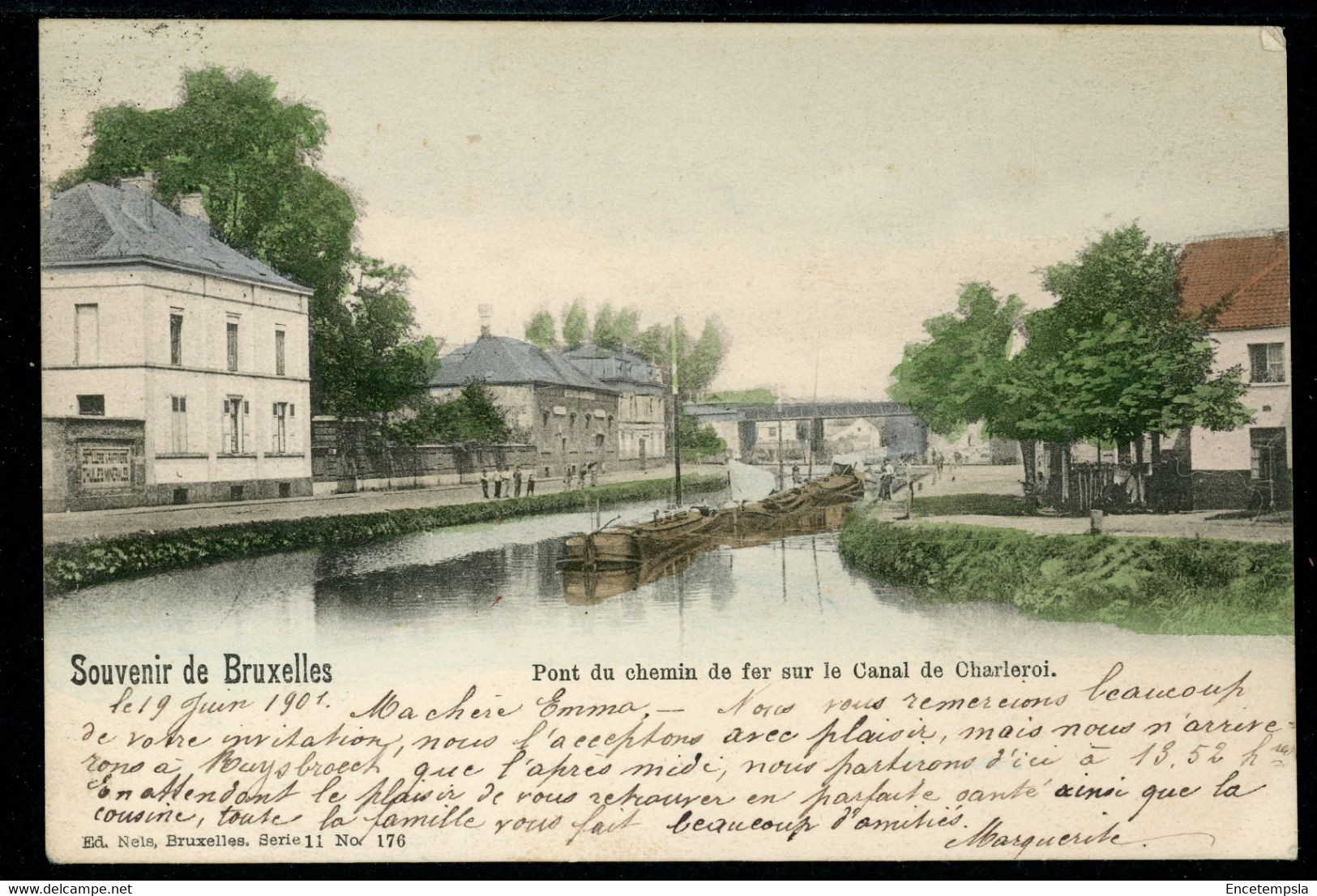 CPA - Carte Postale - Belgique - Souvenir De Bruxelles - Pont Du Chemin De Fer Sur Le Canal De Charleroi (CP20391OK) - Navigazione