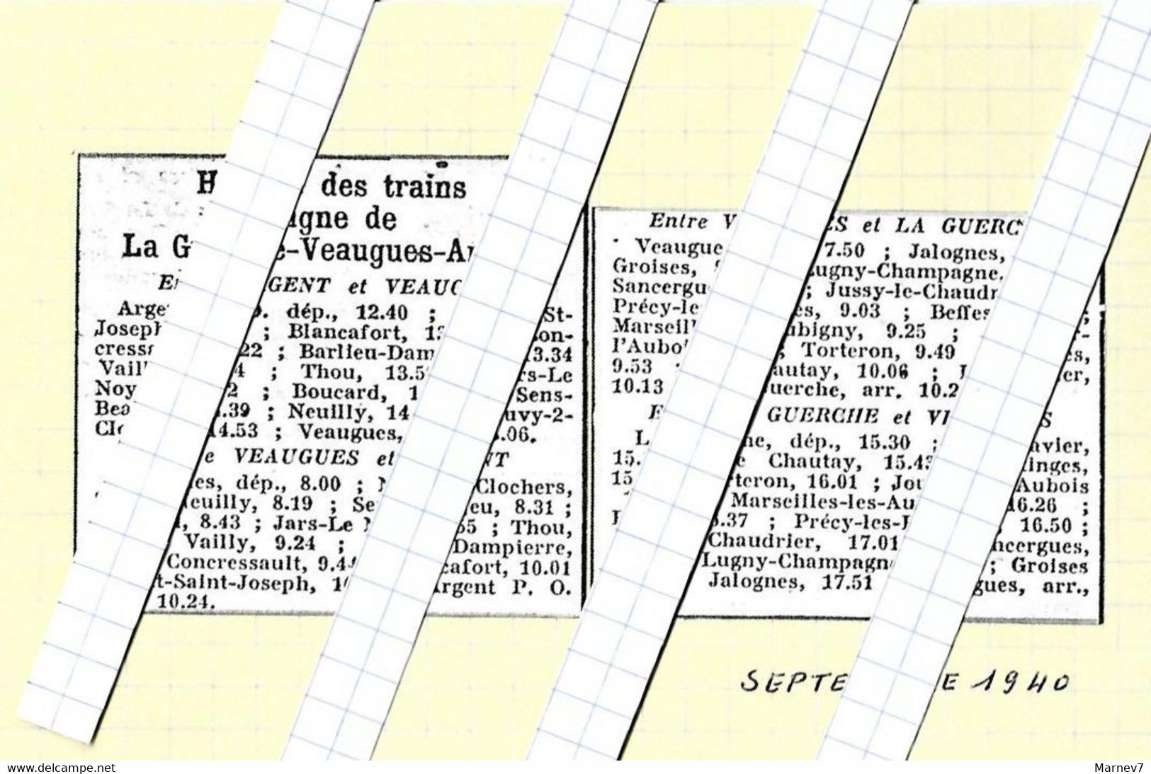 18 Cher - Horaires Trains Chemin Fer économiques - La Guerche Veaugues Argent - 1940 - Europe