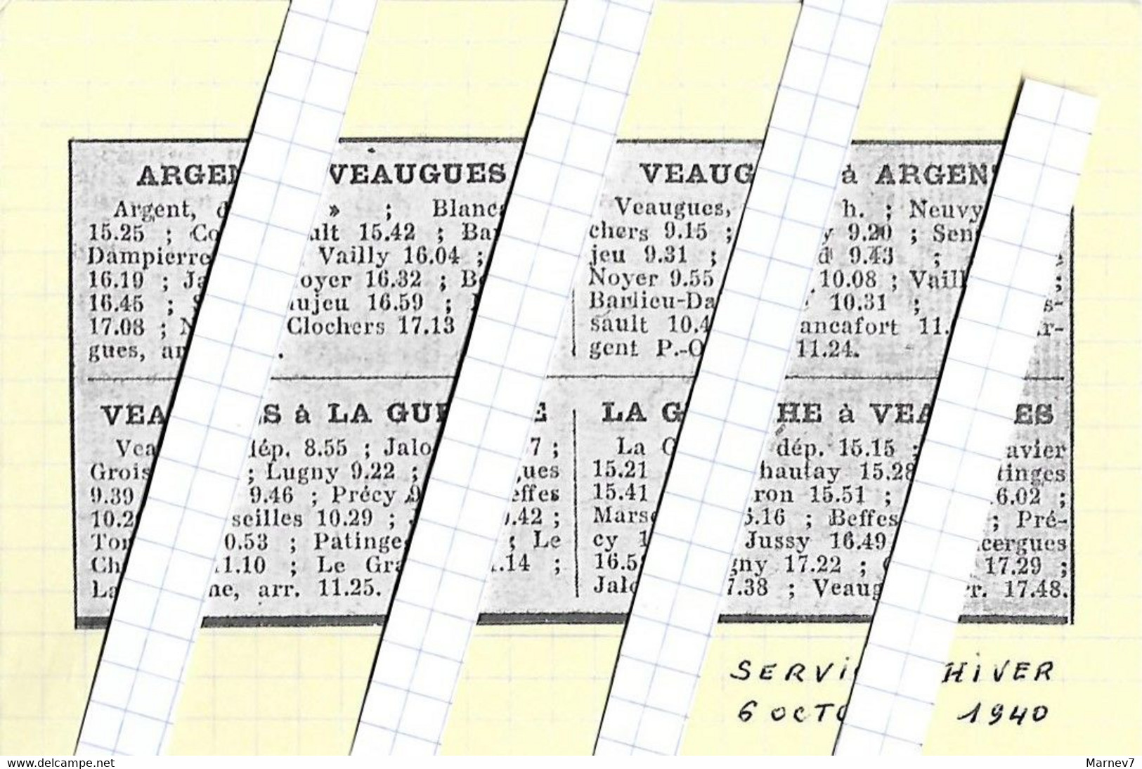 18 Cher - Horaires Trains Chemin Fer économiques - La Guerche Veaugues Argent - Octobre 1940 - Europa