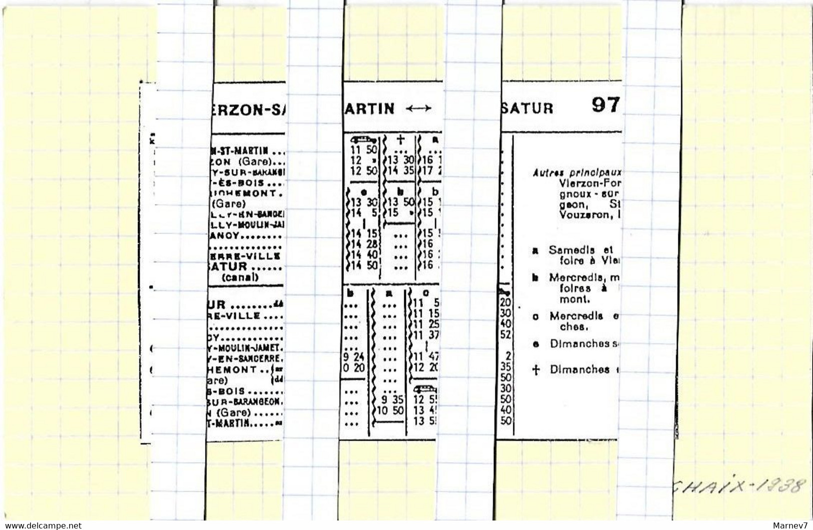 18 Cher - Horaires Trains Chemin Fer économiques - Vierzon St Martin St Satur - 1938 - Chaix - Europa