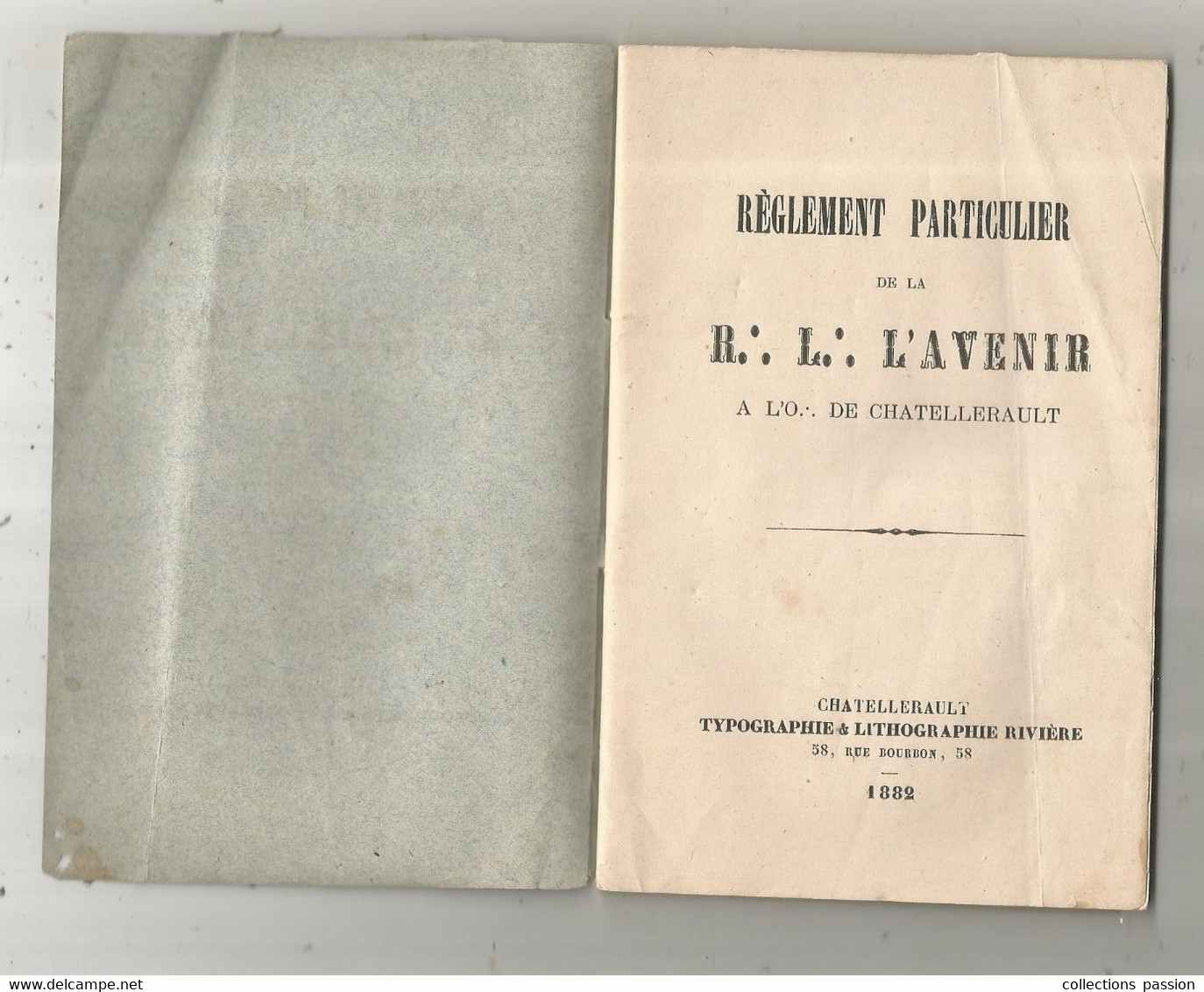 ésotérisme, Loge Maçonnique, L'AVENIR, 5882, 47 Pp , Ed. Rivière, Chatellerault, 1882 , 4  Scans ,  Frais Fr 3.35 E - Esotérisme